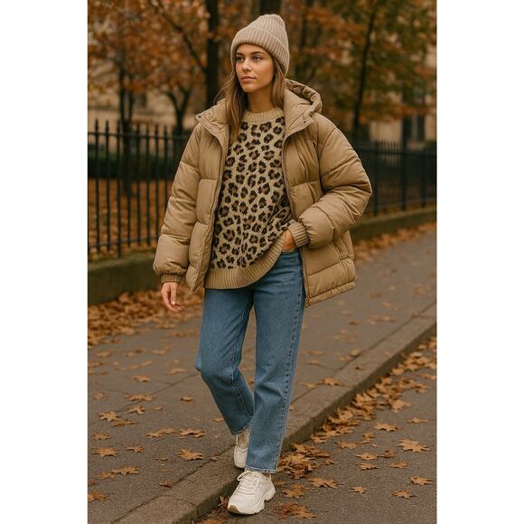 NWT American Eagle Leopard Cheetah Print Sweater Small Tan Brown Knit Pullover - Picture 9 of 9